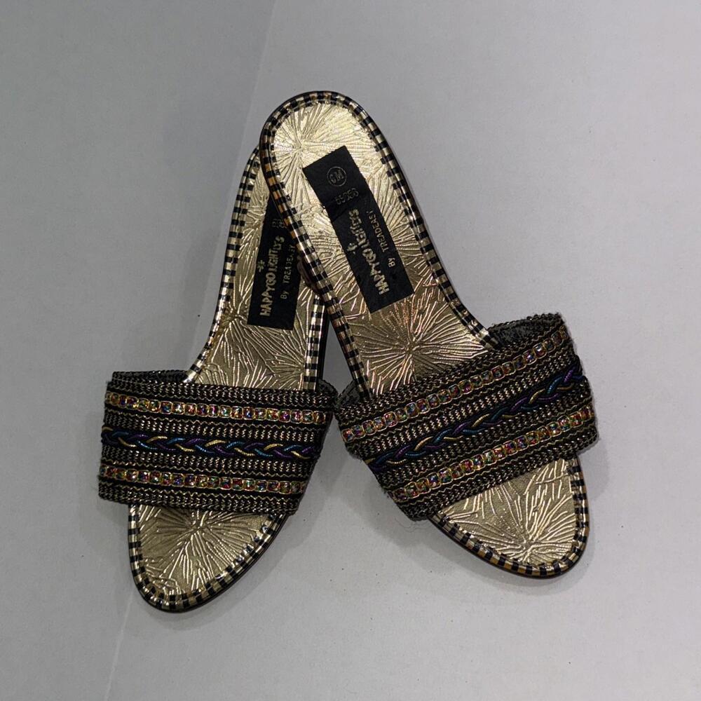 Vintage Vibrant Happy Go‎ Lightlys On Treadeasy Multicolor Wedge Slip Sandals 6